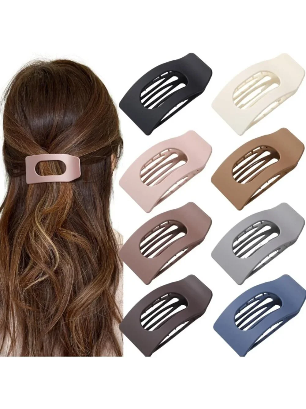 8 Pack Matte Rectangle No-Slip Hair Clips – Strong Hold Claw Clips for All Hair